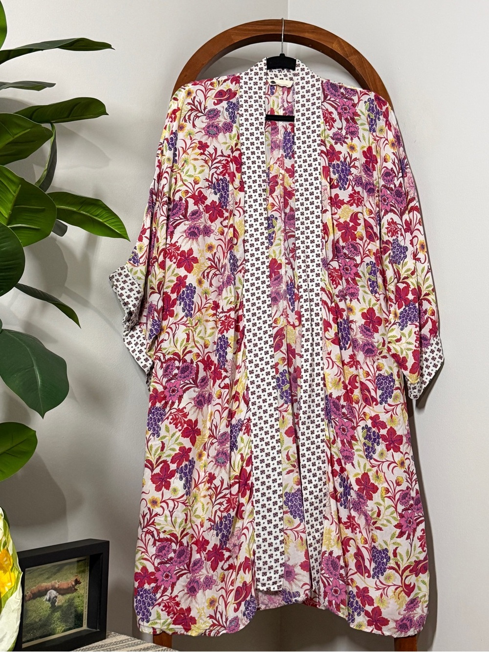 Anthropologie Floreat M/L Floral Open Front Long Line Kimono Duster Cover Up